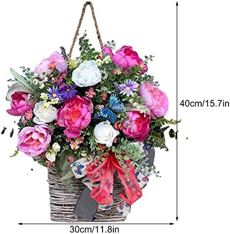 FQQWEE Colorful Peony Wreath Door Hanging Decor