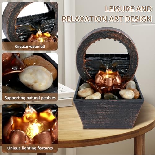 Tabletop Fountain with Light and Waterfall Sound for Relaxation and Meditation