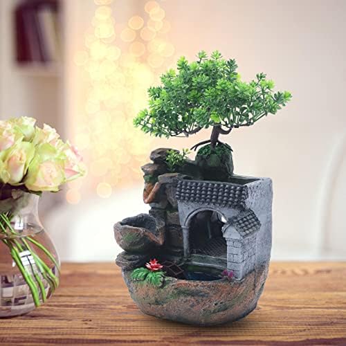 WINNIESHOP Indoor Tabletop Waterfall Fountain with Lights and Plants