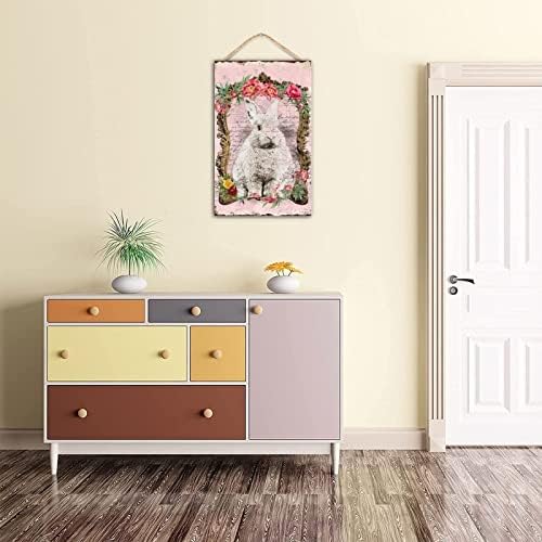 Easter Bunny Welcome Sign Door Decor 10x16 Inch