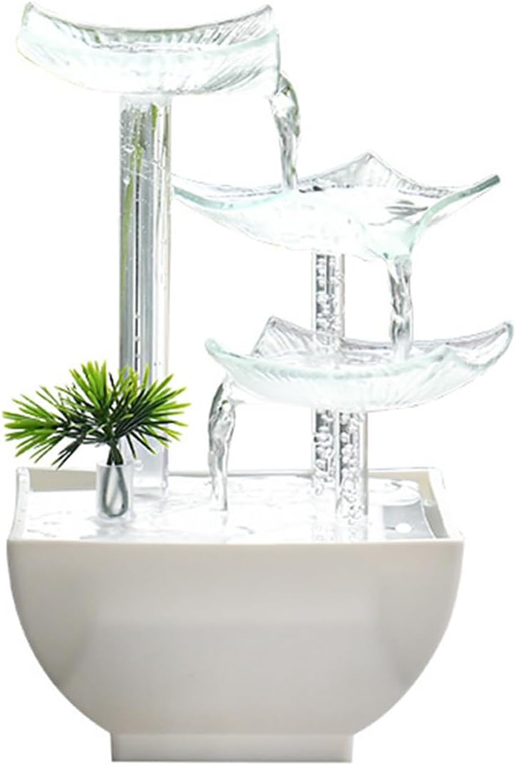 3 Layer Tabletop Waterfall Fountain with Glass Lotus Leaf