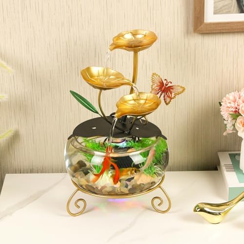 Modern Gold Indoor Water Fountain with Butterfly and Aquatic Plants 1