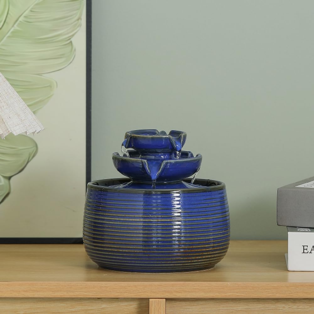 Outdoor Indoor Water Feature Fountain Waterfall Tabletop Mini Ceramic Garden Fountain Blue A171