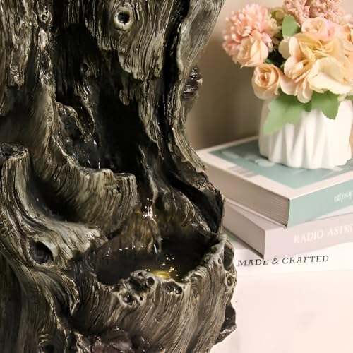 14-inch Log Tabletop Fountain with LED Lights and Planting Area