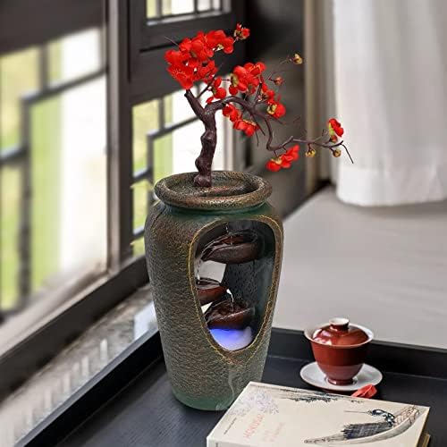20 Inch Tabletop Decorative Flower Vase Water Fountain Humidifier with LED Lights