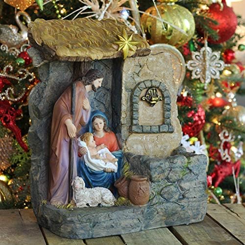Northlight 14 Inch Brown and Gray Holy Family Religious Nativity Fountain Tabletop Christmas Decoration