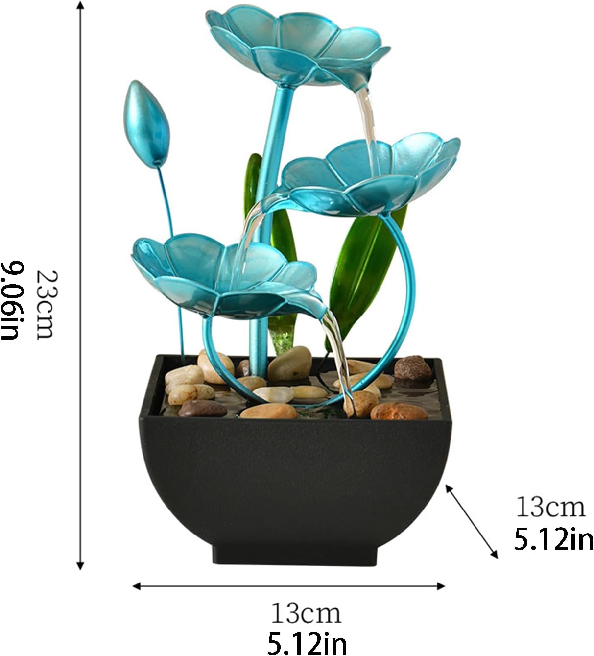 Indoor Metal Lotus Leaf Blue Tabletop Fountain for Relaxation Home Office Decor