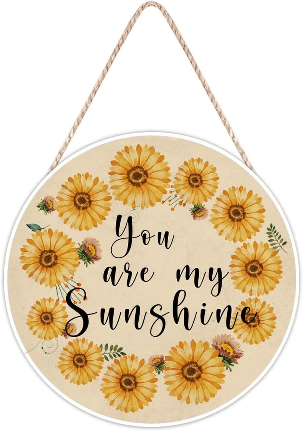 Farmhouse Door Hanger Vintage Sunflower Wreath Bee Wood Sign 12x12in