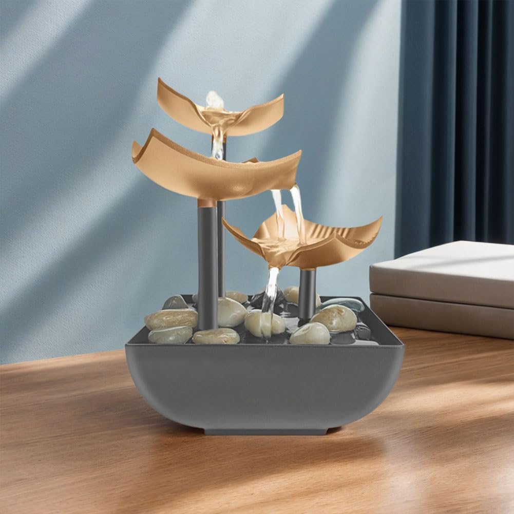 Tabletop Water Fountain with LED Light Indoor Zen Decor