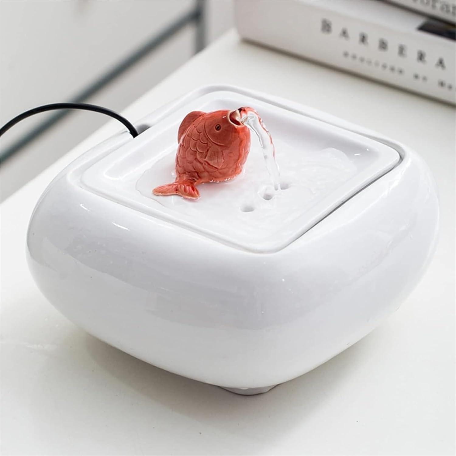 Cute Little Red Fish Spout Ceramic Tabletop Fountain for Home Office Bedroom Decor