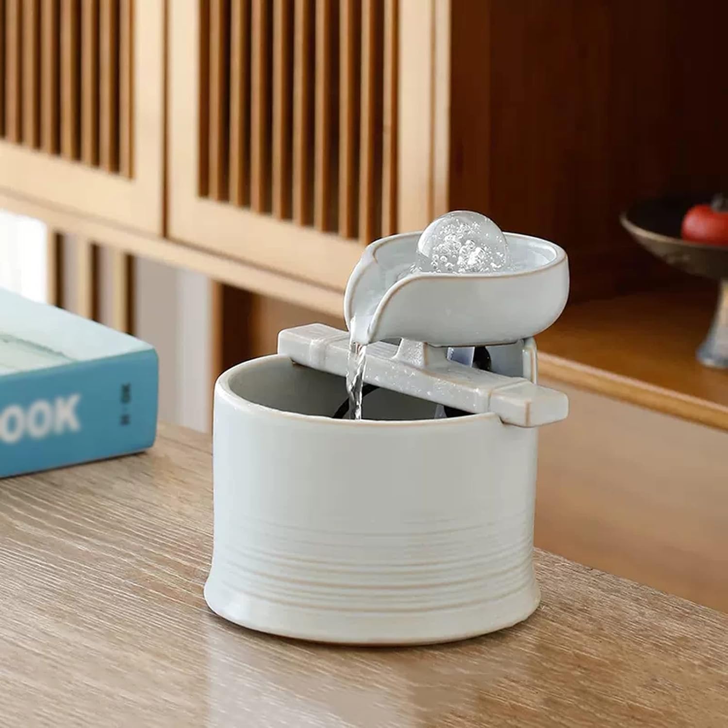 LICONG-2019 Desktop Fountain Mini Ceramic Indoor Fountain for Living Room Office Bedroom