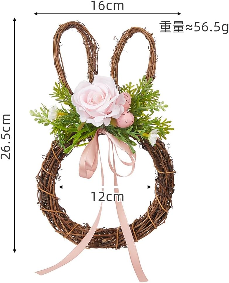 Easter Bunny Wreath Door Decoration with Rattan Frame