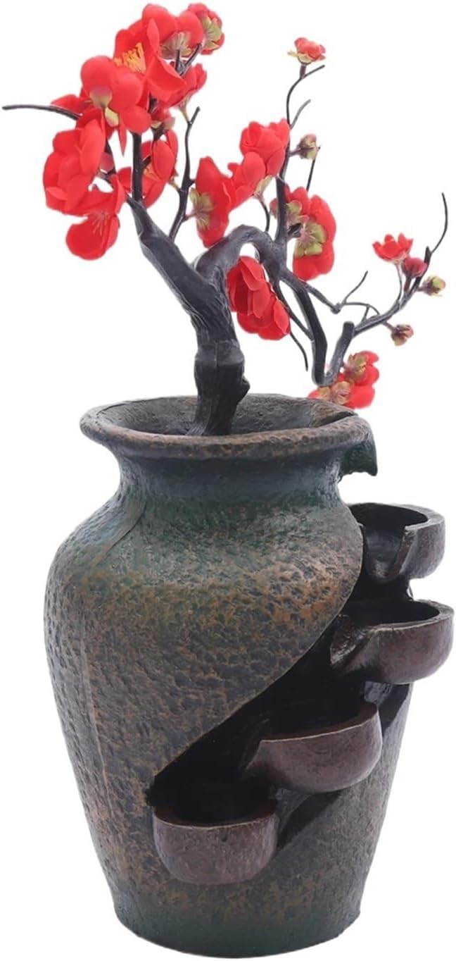 Flower Vase Waterfall Fountain Tabletop Indoor Feng Shui Decor