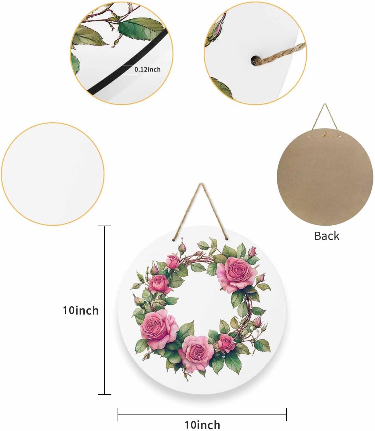 Welcome Sign with Red Rose Wreath Door Decor 10 Inch