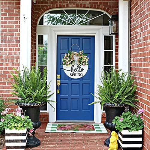 Vofuly 3D Hello Door Wreath - Pink Purple Floral 12 Inch