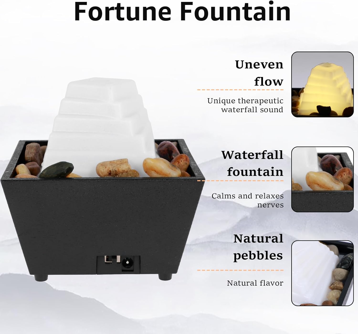USB Tabletop Fountain with Light and Pebbles