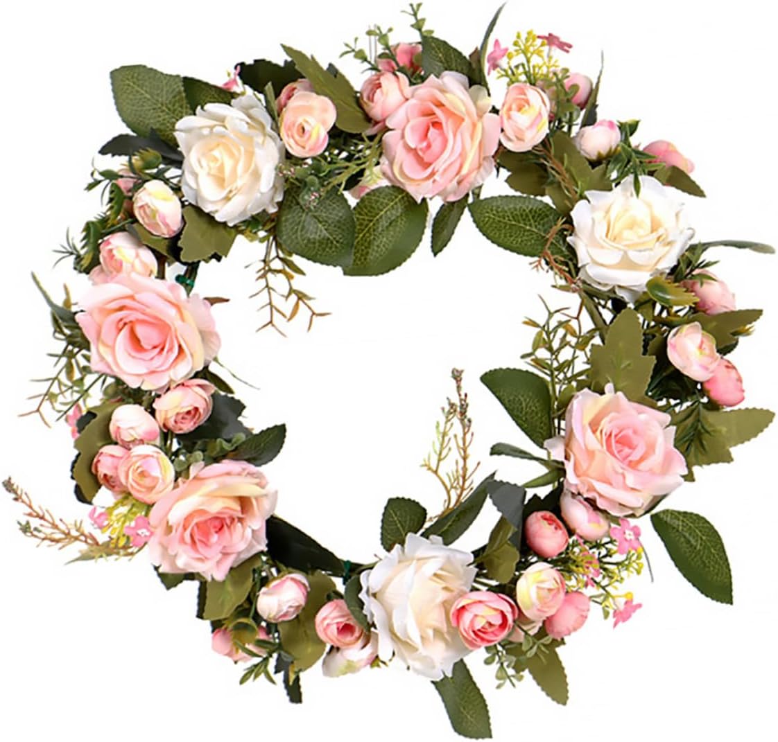 PRETYZOOM Artificial Rose Wreath Door Decor
