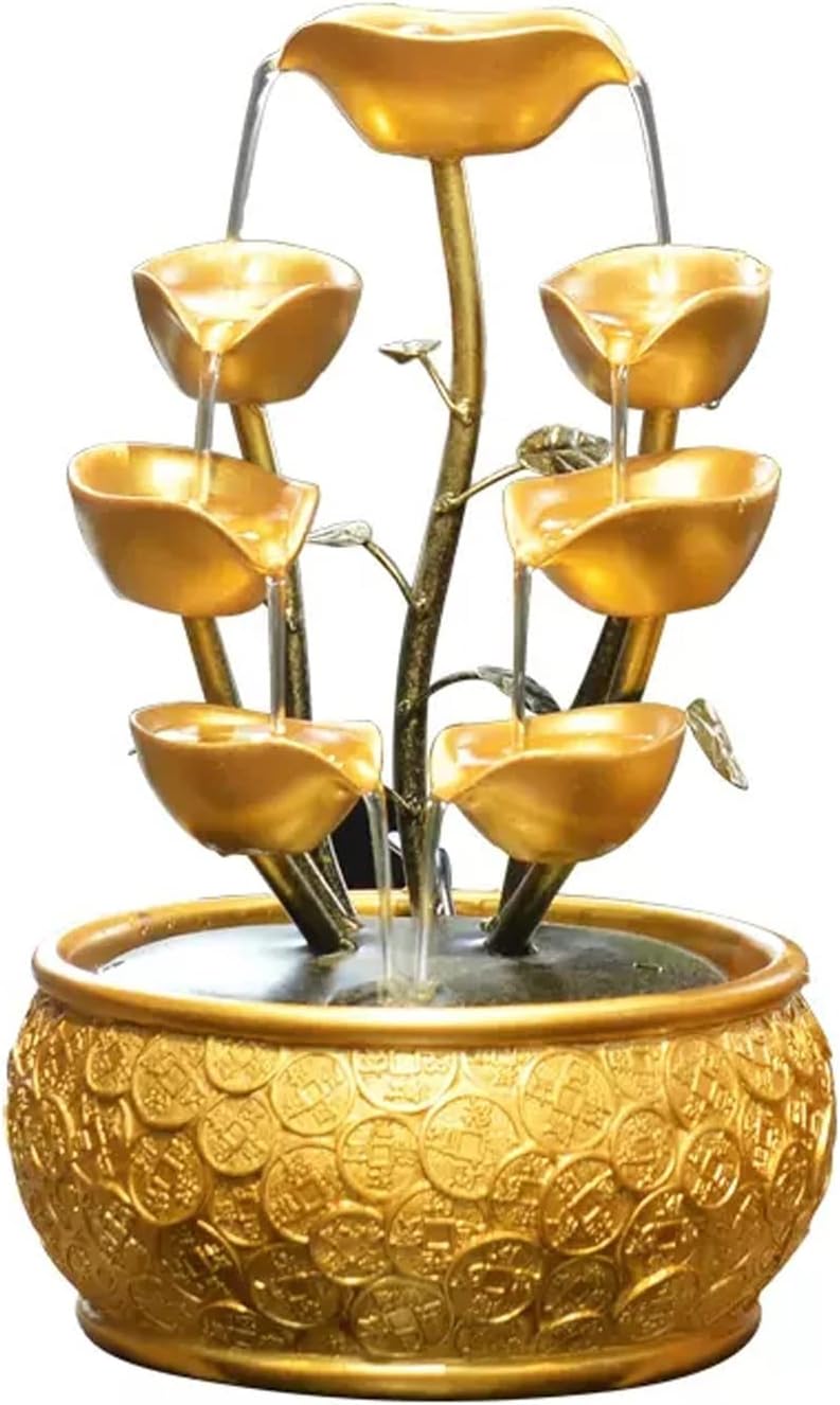 Gold Leaf Tabletop Fountain with Chinese Coin Decor