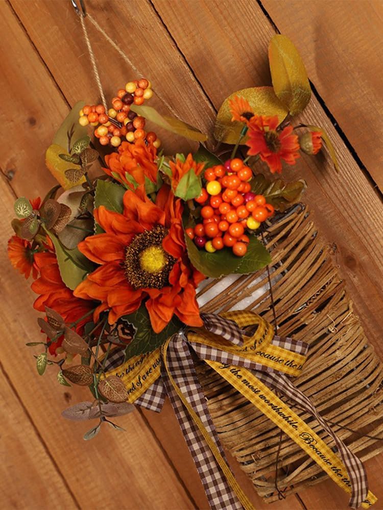 Sunflower Door Wreath for Fall Front Door Decoration
