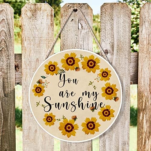 Farmhouse Front Door Hanger Vintage Sunflower Wreath Bee Wood Sign for Kids Girls Women 12x12in