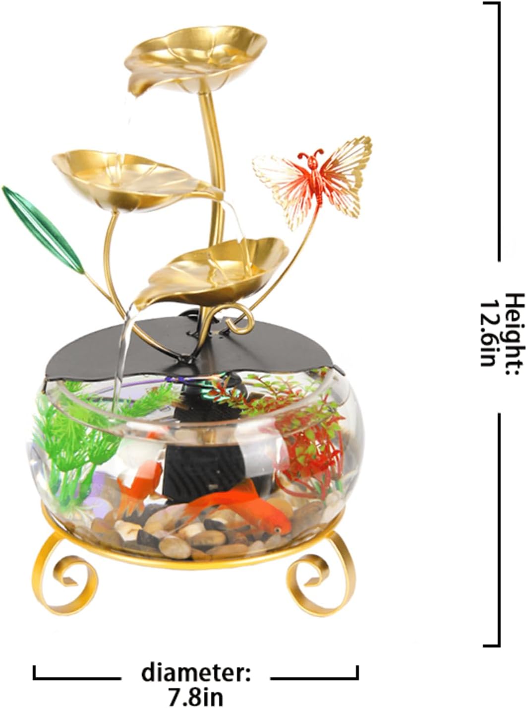 Modern Gold Indoor Water Fountain with Butterfly and Aquatic Plants 1