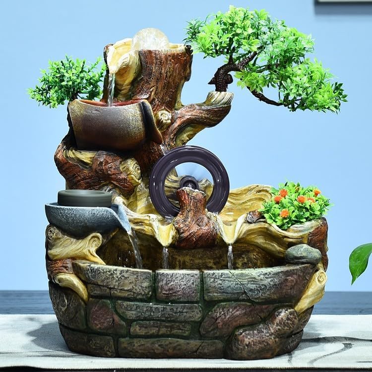1495 Indoor Tabletop Fountain with 4-Tier Waterfall and 10 Natural Crystals