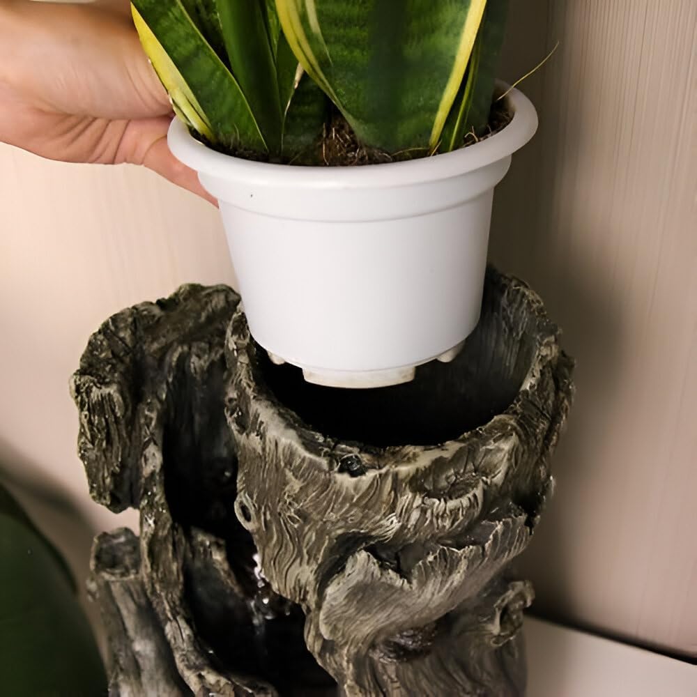14-inch Log Tabletop Fountain with LED Lights and Planting Area
