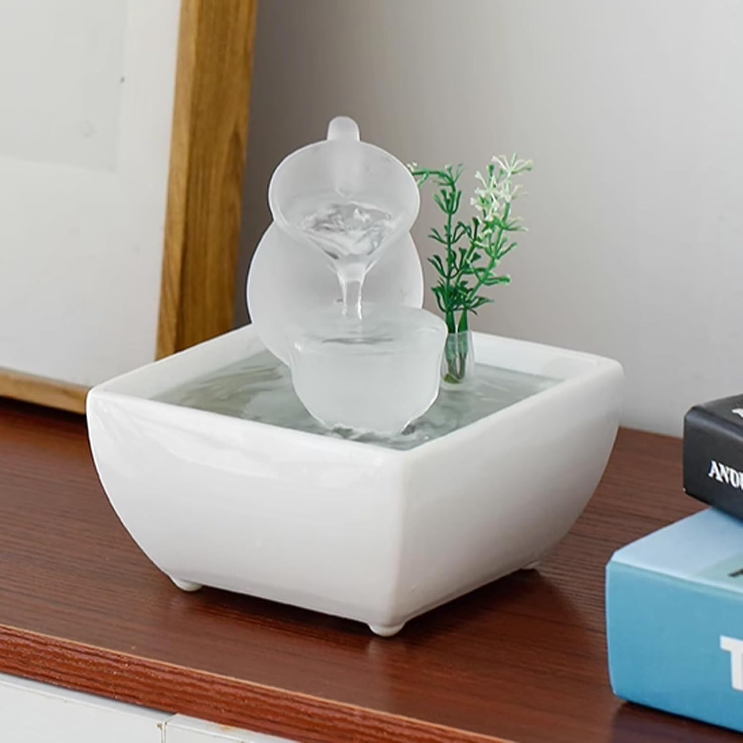 Small Glass Tabletop Fountain with Flowing Water Column