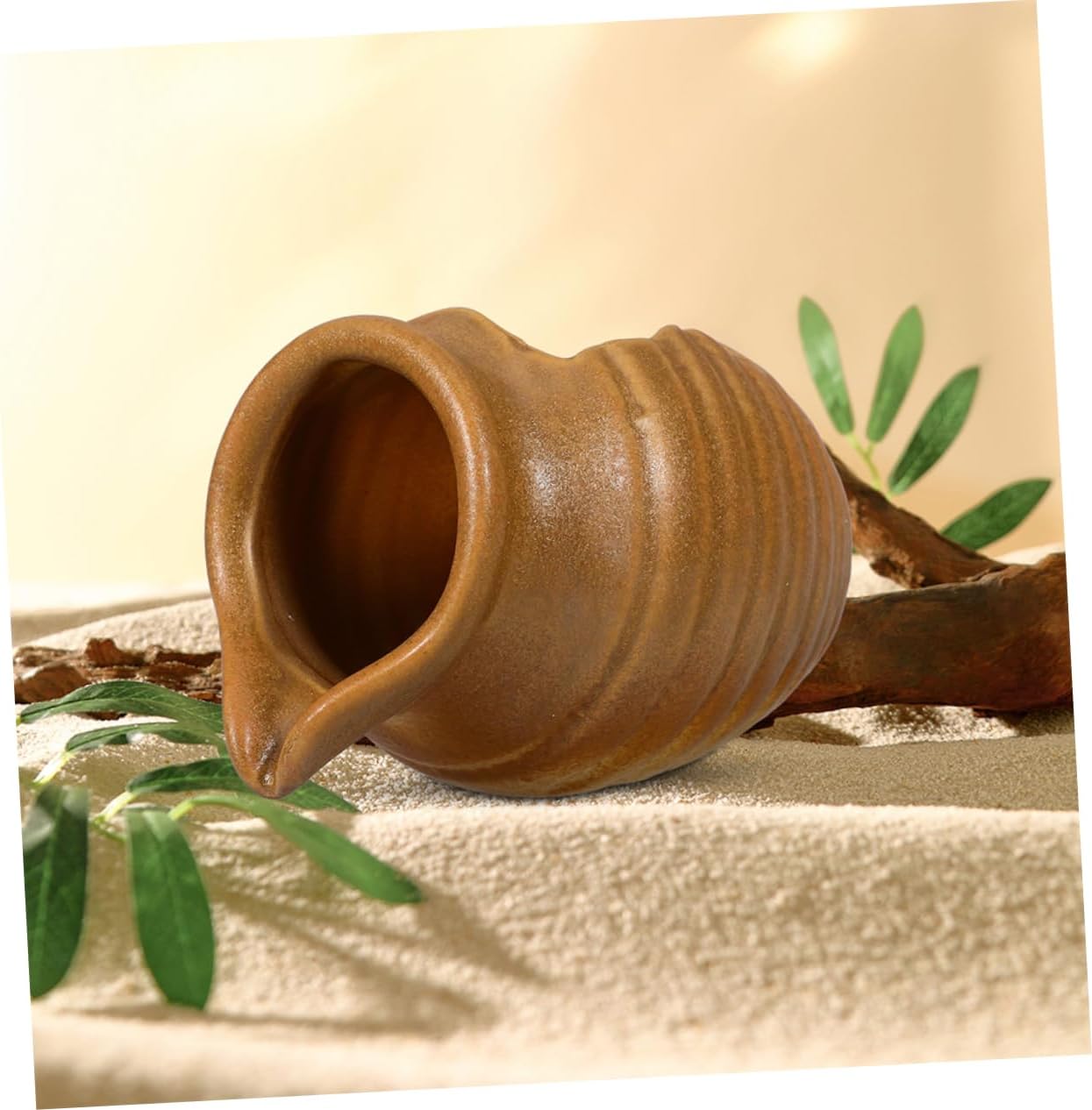 Classic Yellow Tabletop Fountain Ceramic Water Jar Indoor Zen Decor