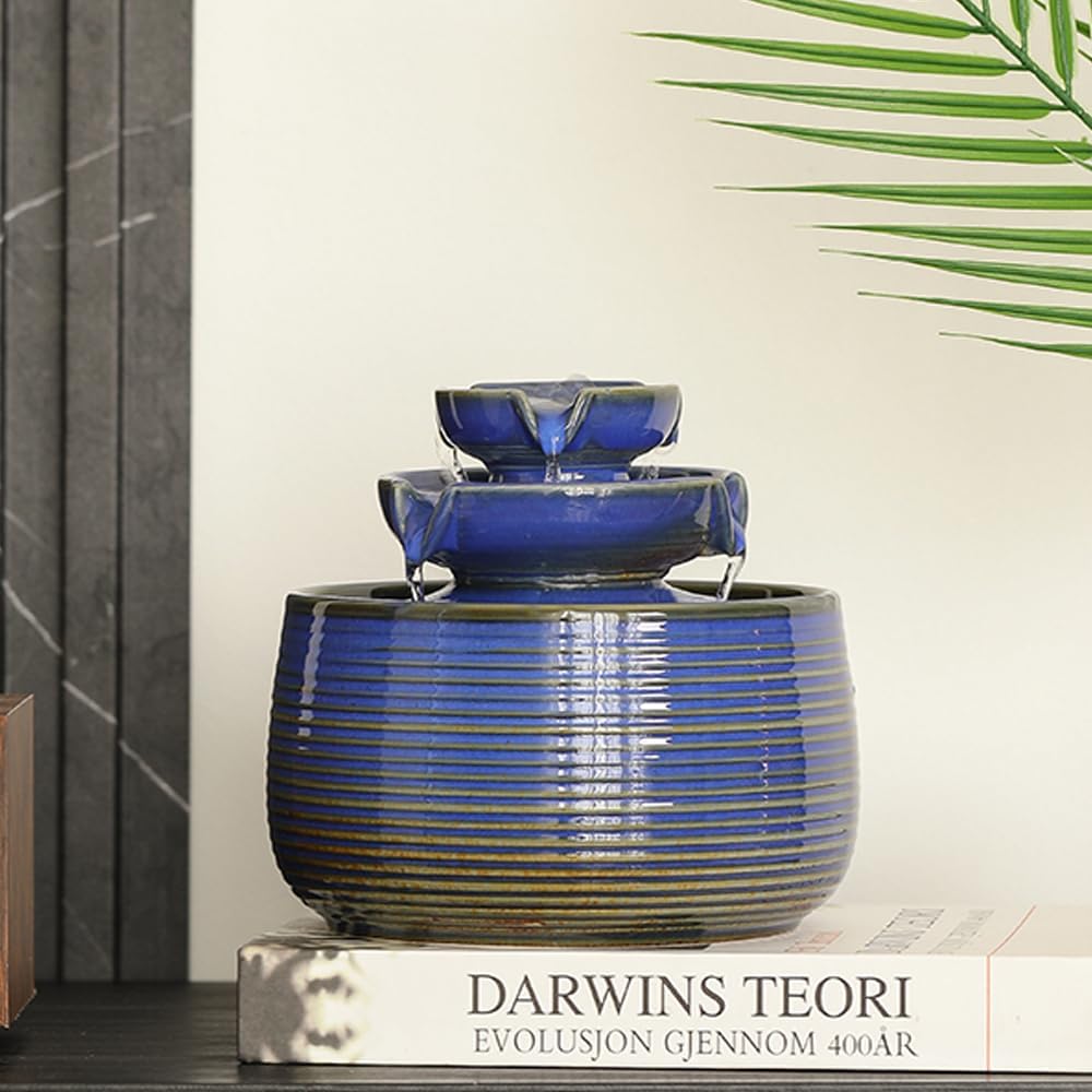 Outdoor Indoor Water Feature Fountain Waterfall Tabletop Mini Ceramic Garden Fountain Blue A171