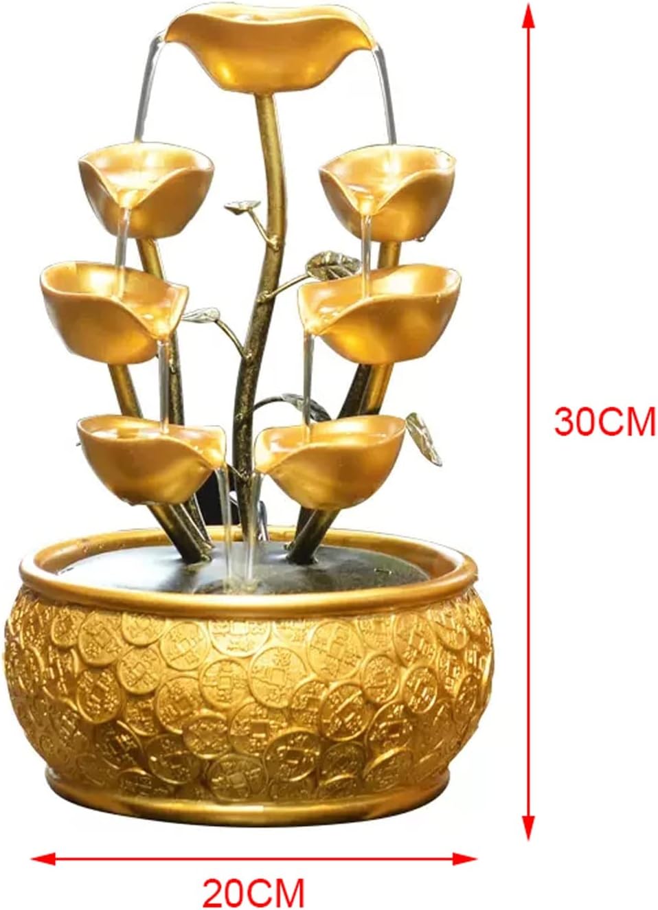 Gold Leaf Tabletop Fountain with Chinese Coin Decor