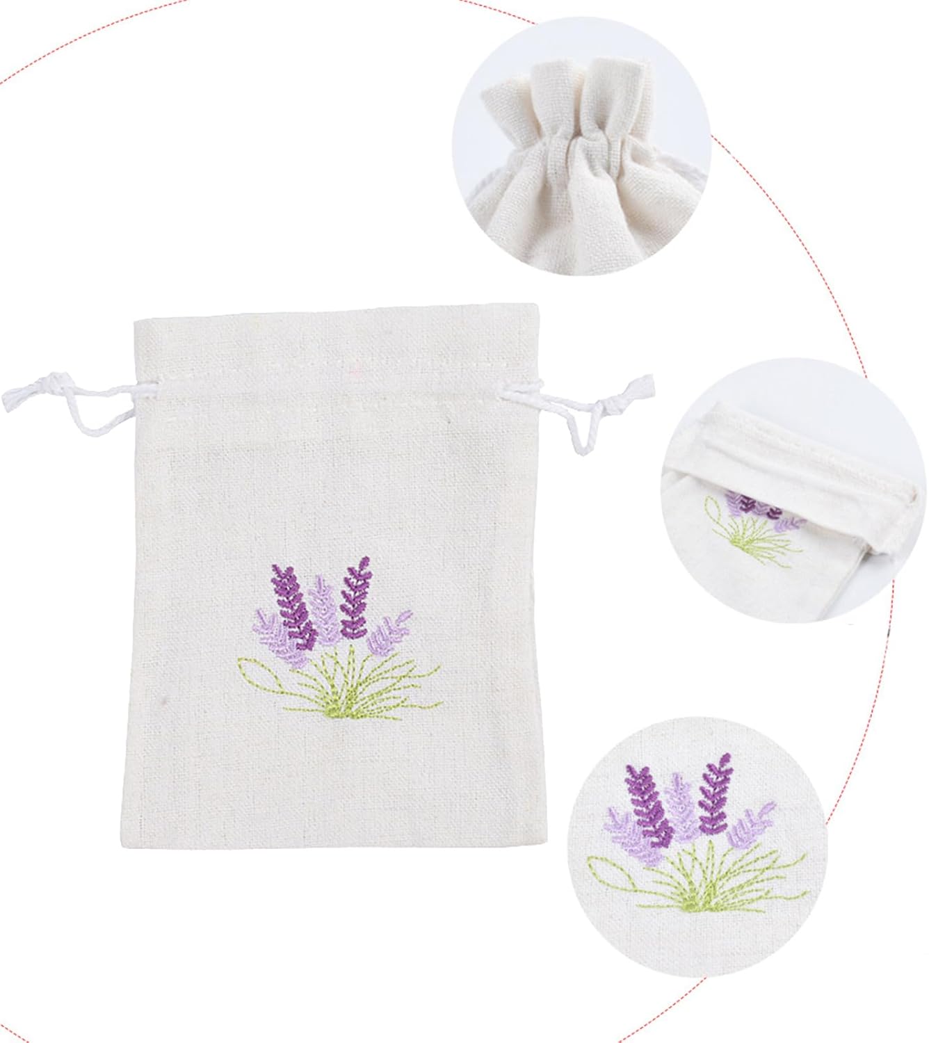 Set of 10 Cotton Linen Scented Drawstring Bags for Jewelry Storage