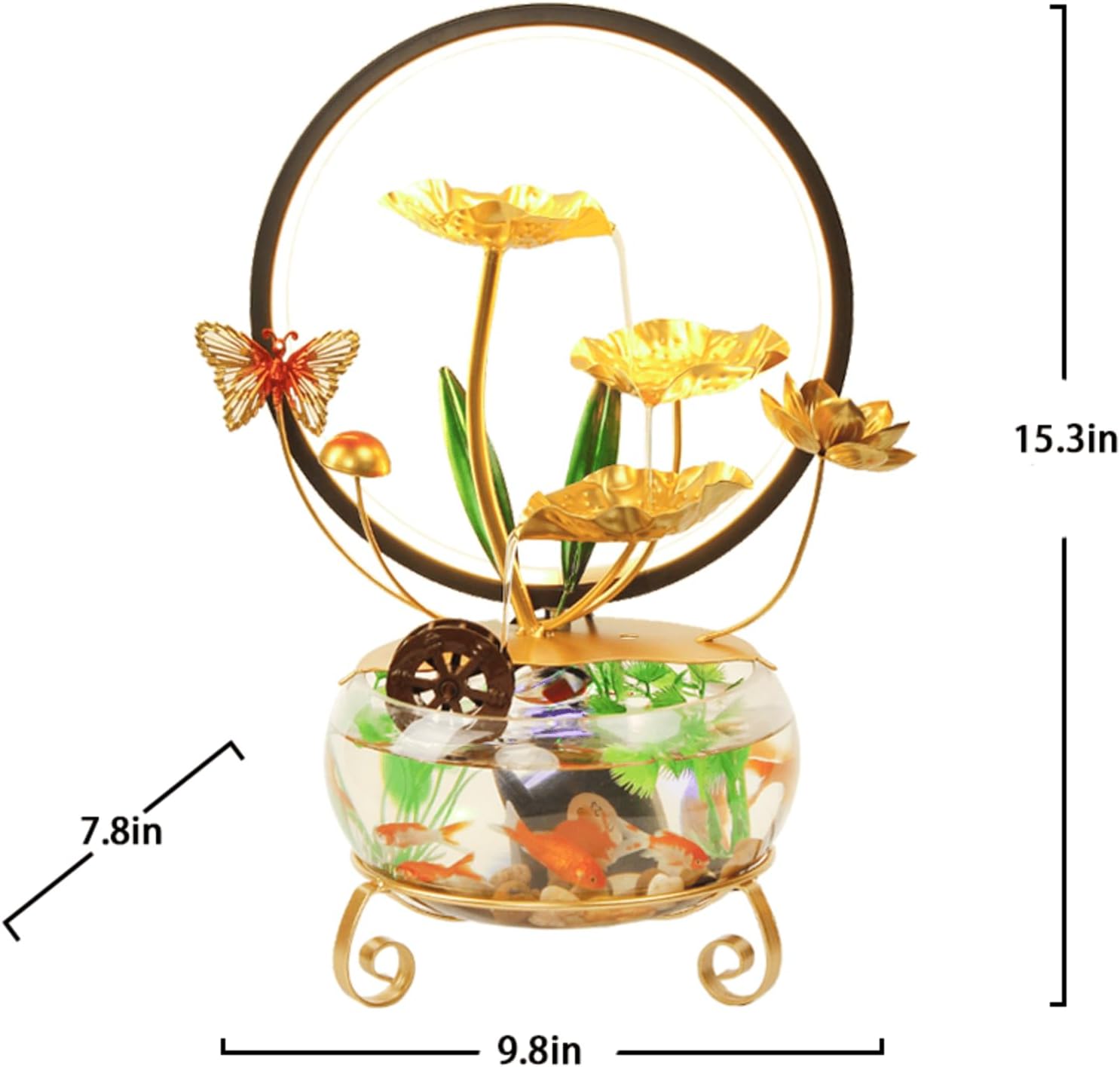 Modern Lotus Leaf Tabletop Fountain with LED Light and Decorative Butterfly