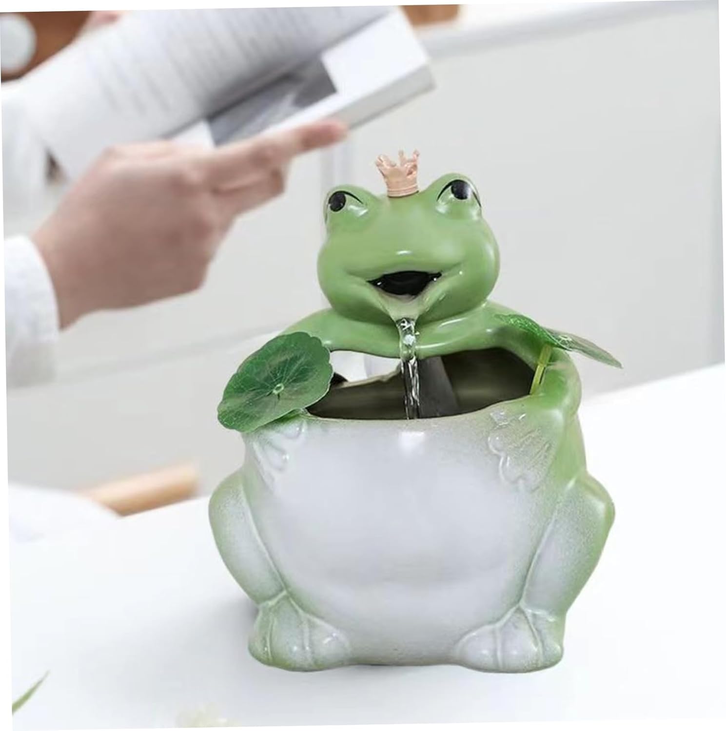 Cute Frog Tabletop Waterfall Fountain with USB Pump