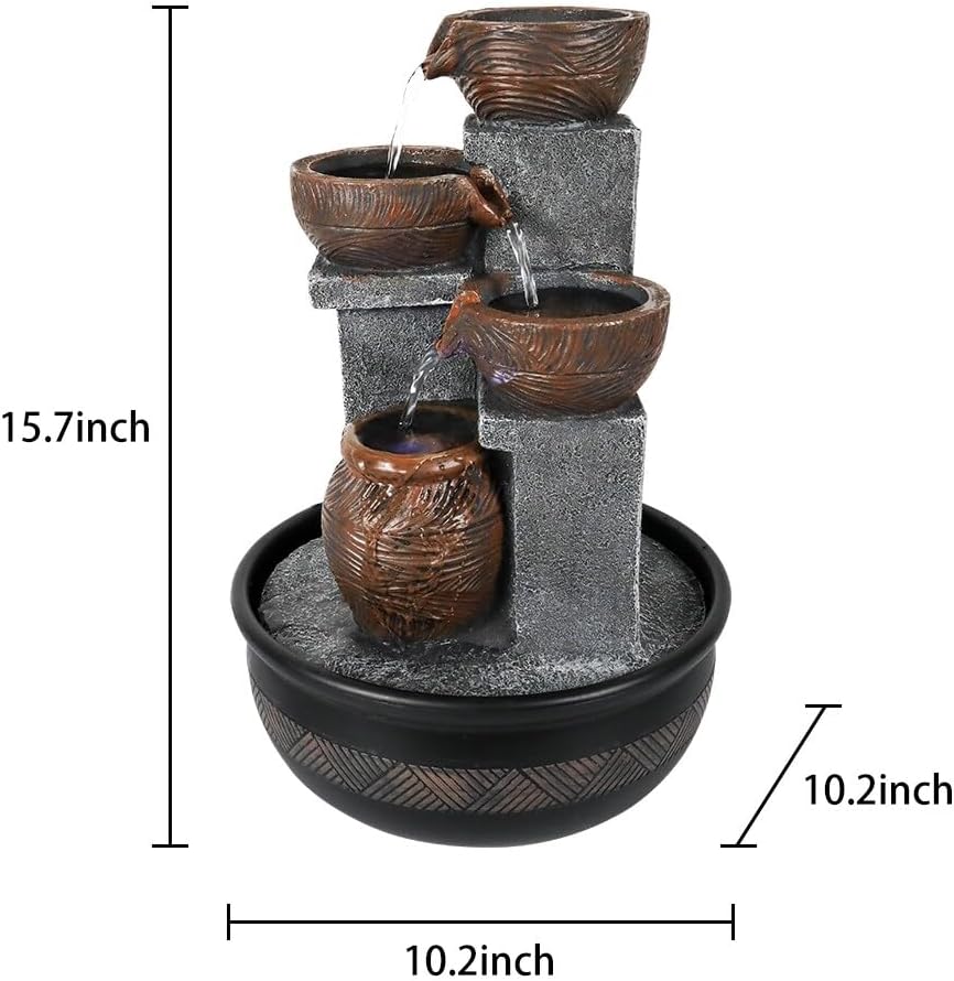 Tabletop Water Fountain With LED Lights Brown Polyresin Lighted Pump