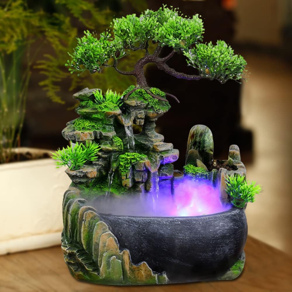 LYNICESHOP Atomizing Rockery Water Tabletop Fountain with LED Lights and Atomizer
