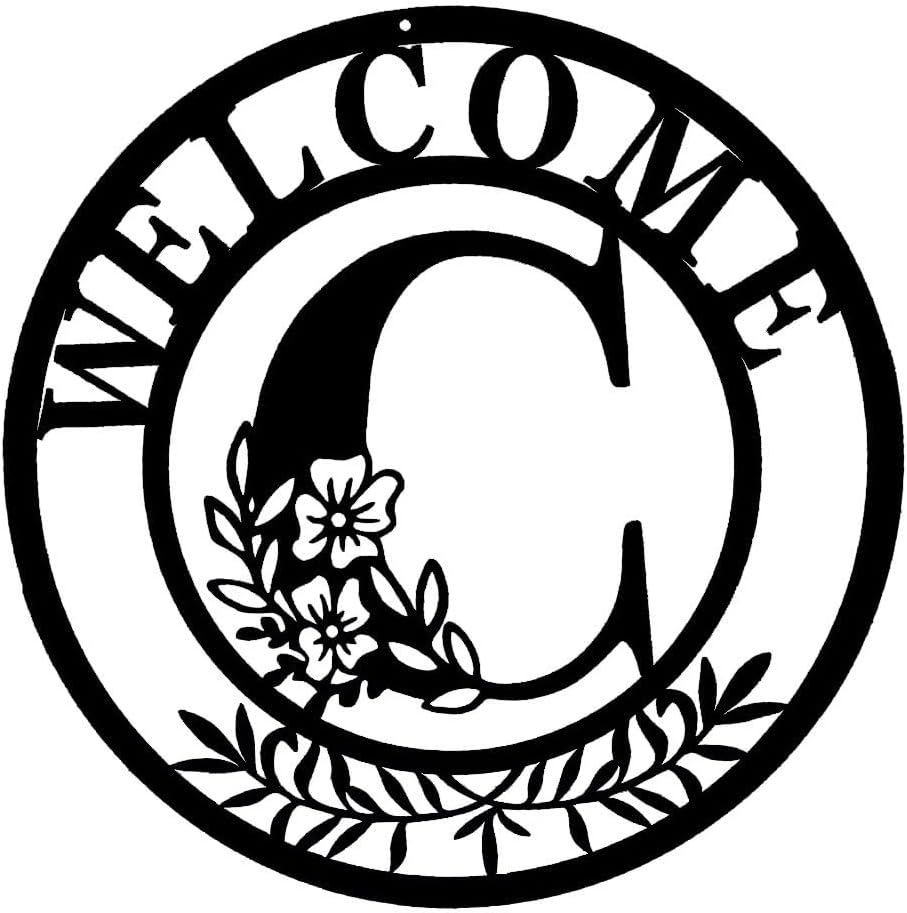 Custom Monogram Welcome Wreath 12 Inch Metal Sign for Front Door