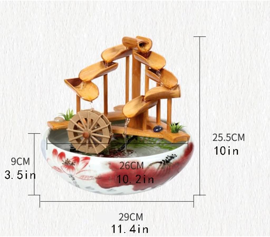 Bamboo Tabletop Fountain with Flowing Water and Ceramic Fish Tank