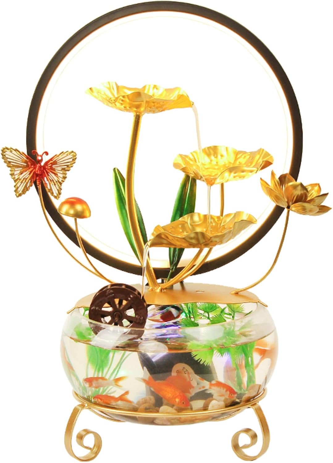 Modern Lotus Leaf Tabletop Fountain with LED Light and Decorative Butterfly