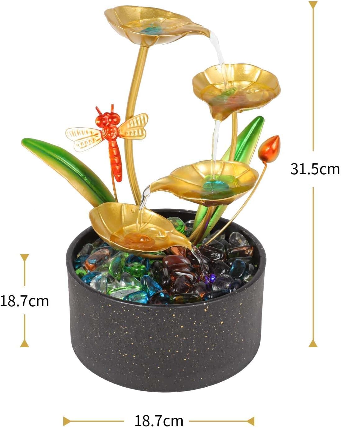 Bocnity 4 Tier Lotus Fountain with LED Lights and Crystals
