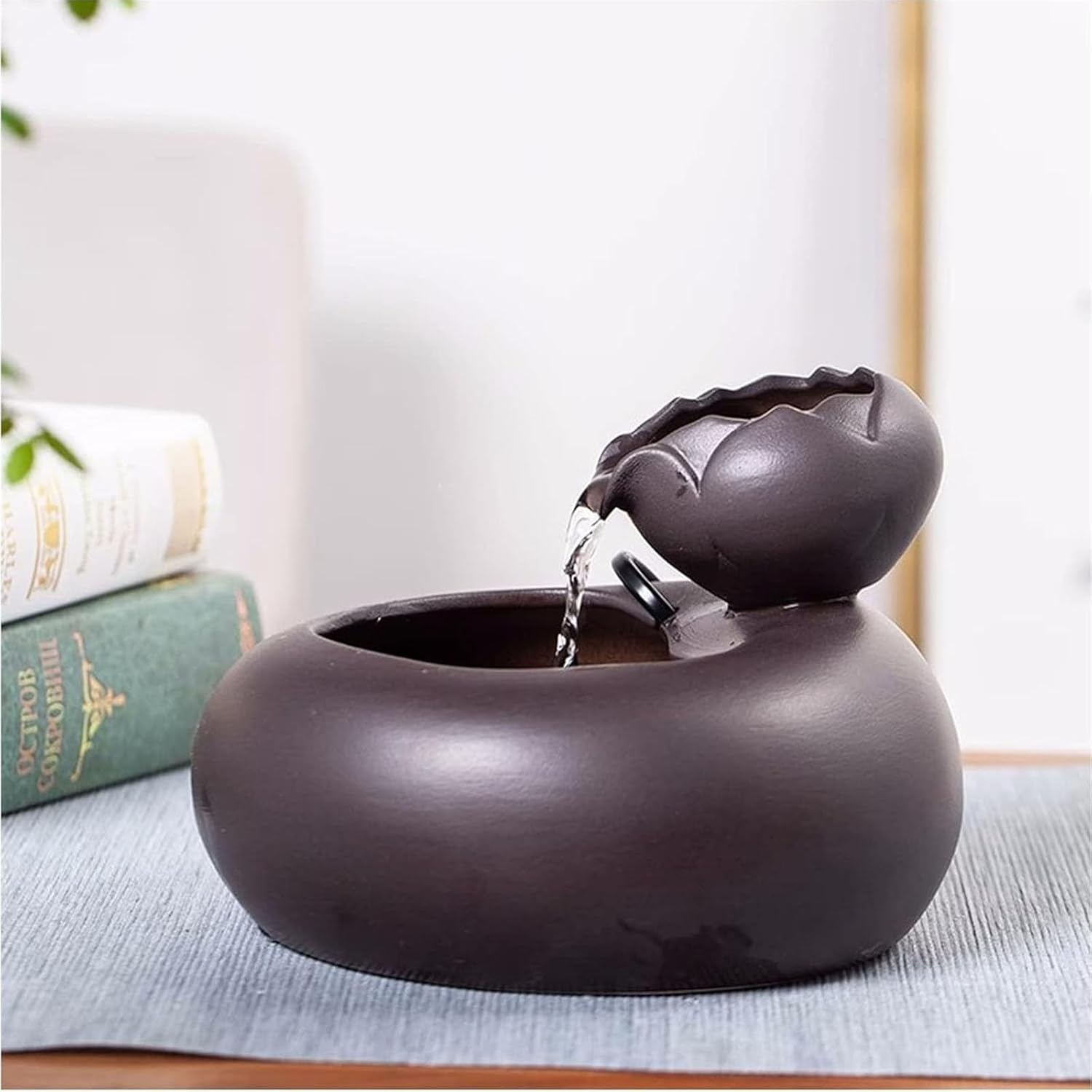 Ceramic Tabletop Fountain with Water Pump for Home and Office