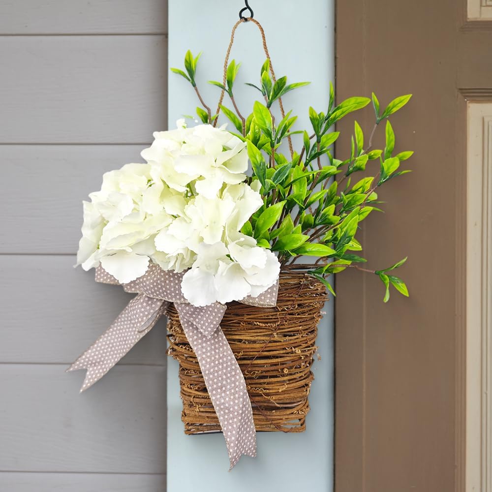 Cream Hydrangea Door Wreath Basket Hanger Decor