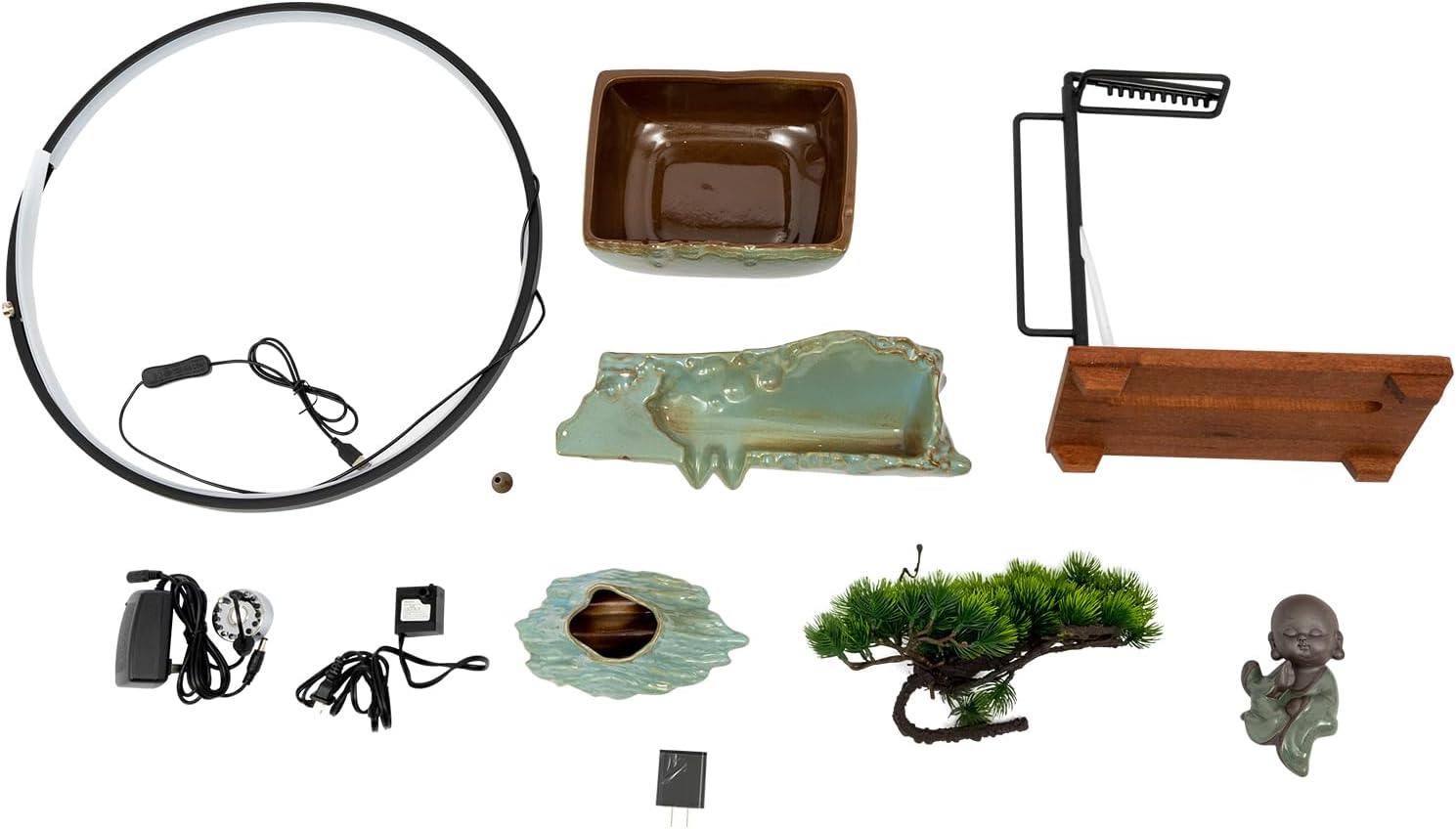 Yiyibyus Tabletop Buddha Water Fountain with LED Light and Zen Decor