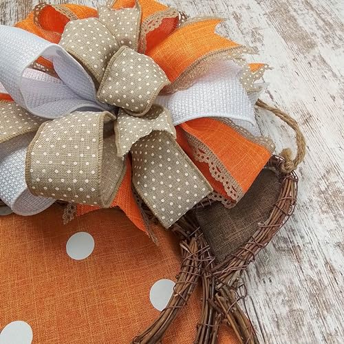 Fall Door Wreath with Pumpkin and Polka Dot Design