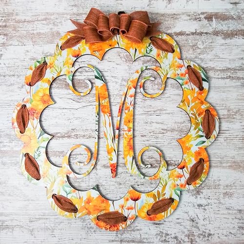 Initial Autumn Door Hanger Fall Wreath Monogrammed