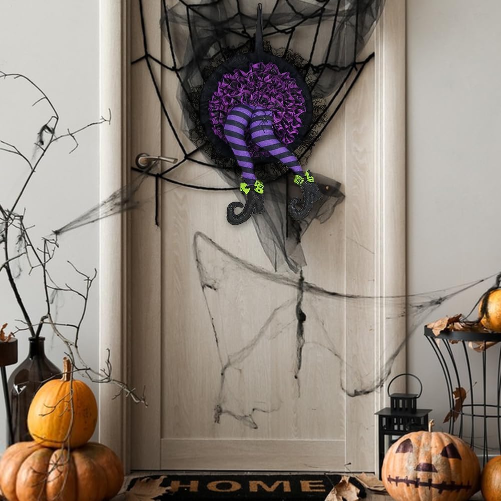 Halloween Witch Leg Wreath Front Door Decor