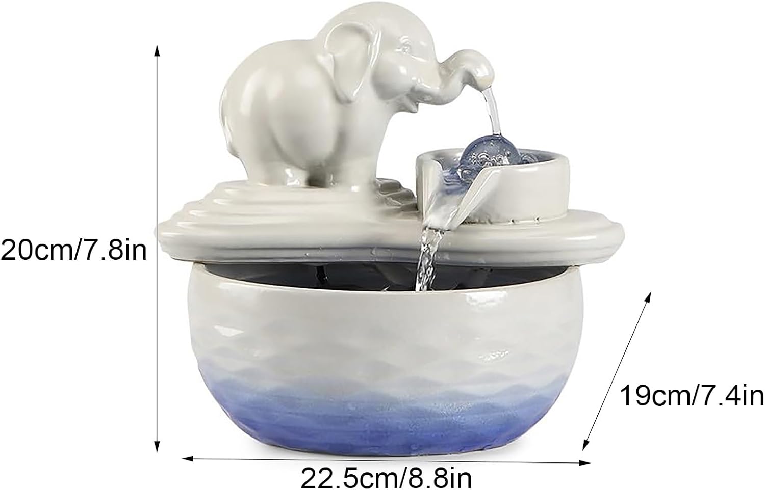 Ceramic Elephant Tabletop Fountain Silent Indoor Waterfall for Office and Home Decor White