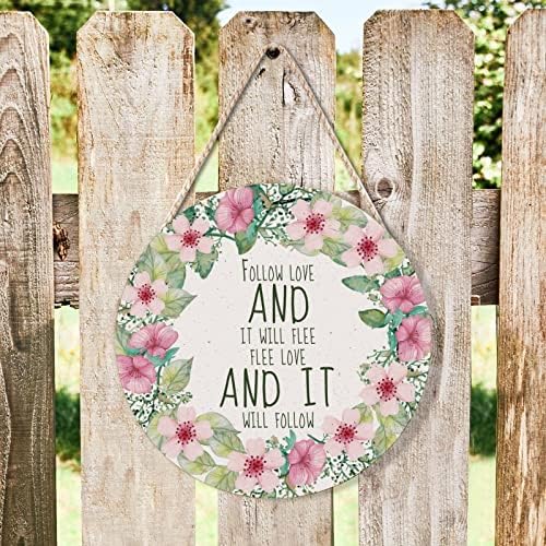 Farmhouse Door Hanger Vintage Floral Wreath Wood Sign 10x10in