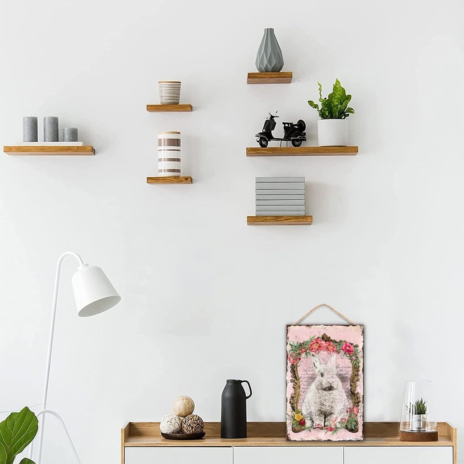 Welcome Easter Bunny Rabbit Door Sign Spring Wooden Wreath Outdoor Decor