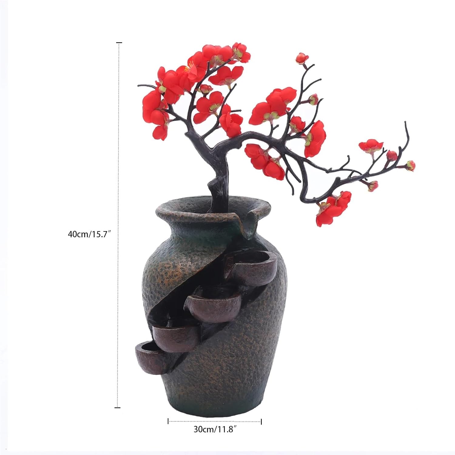 Flower Vase Waterfall Fountain Tabletop Indoor Feng Shui Decor
